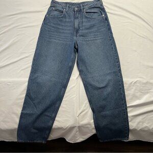 & Denim High Rise Straight Leg Baggy Jeans Medium Wash Mom Fit Size 8